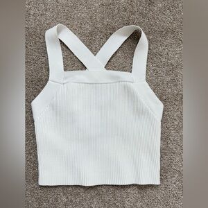 Forever 21 Ribbed White Cross Back Crop Top Size Medium